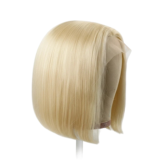 Yoyo Crown 613 blonde straight bob wig with 13x2.5 front lace and natural hairline on a mannequin head