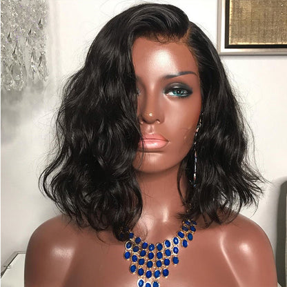 Short Curly Bob Lace Front Wig with Long Bangs
