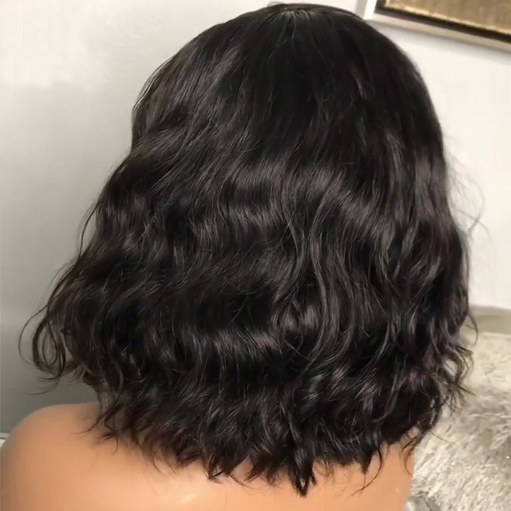 Short Curly Bob Lace Front Wig with Long Bangs