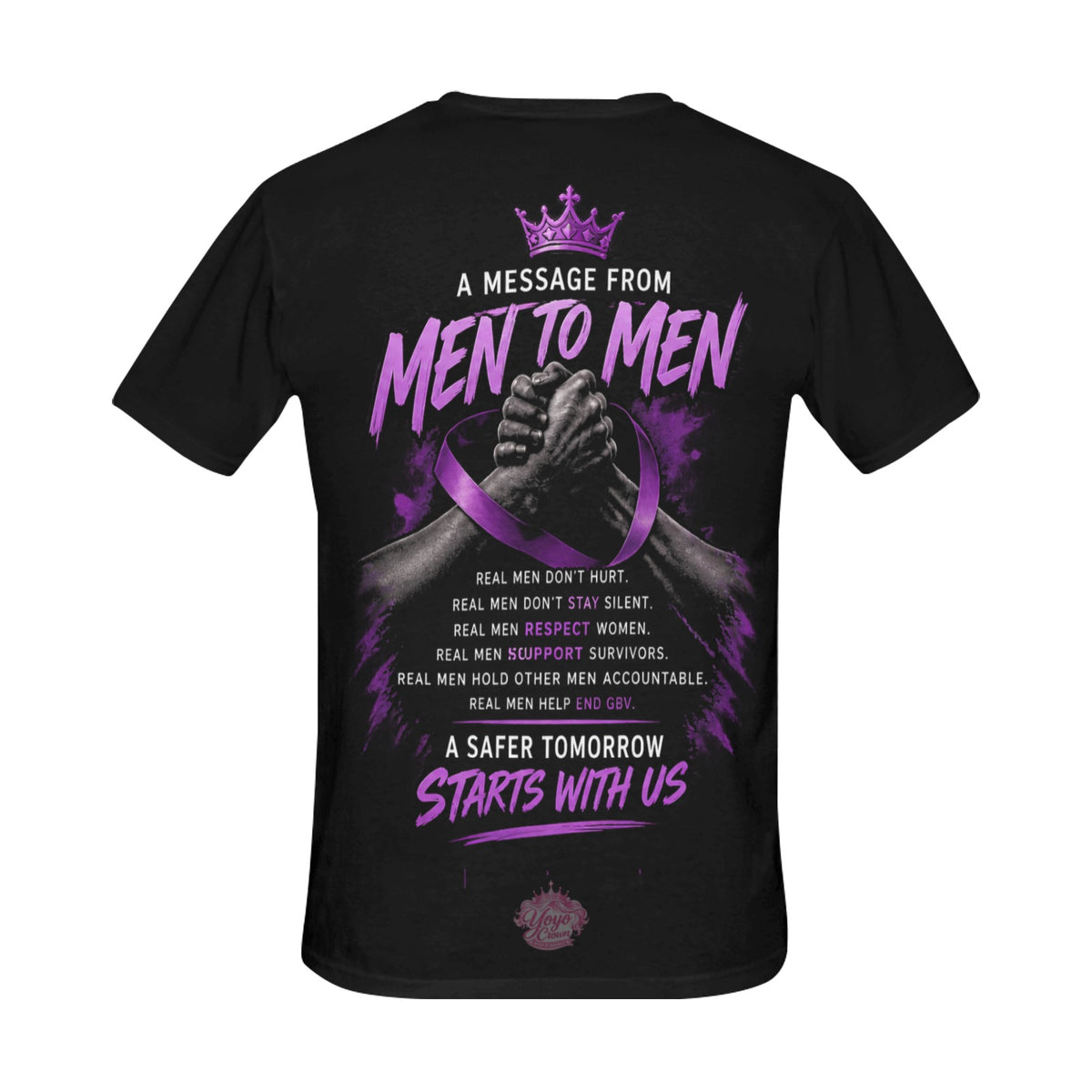 Men Against GBV shirt, message on the back