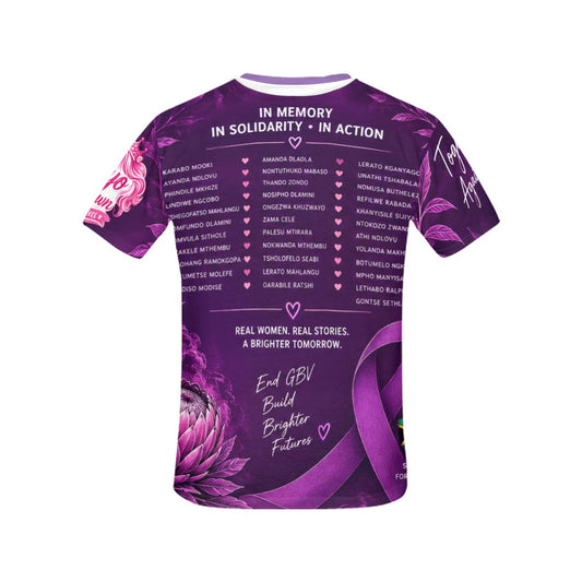 Purple Honour Their Names anti-GBV shirt, remembrance back design
