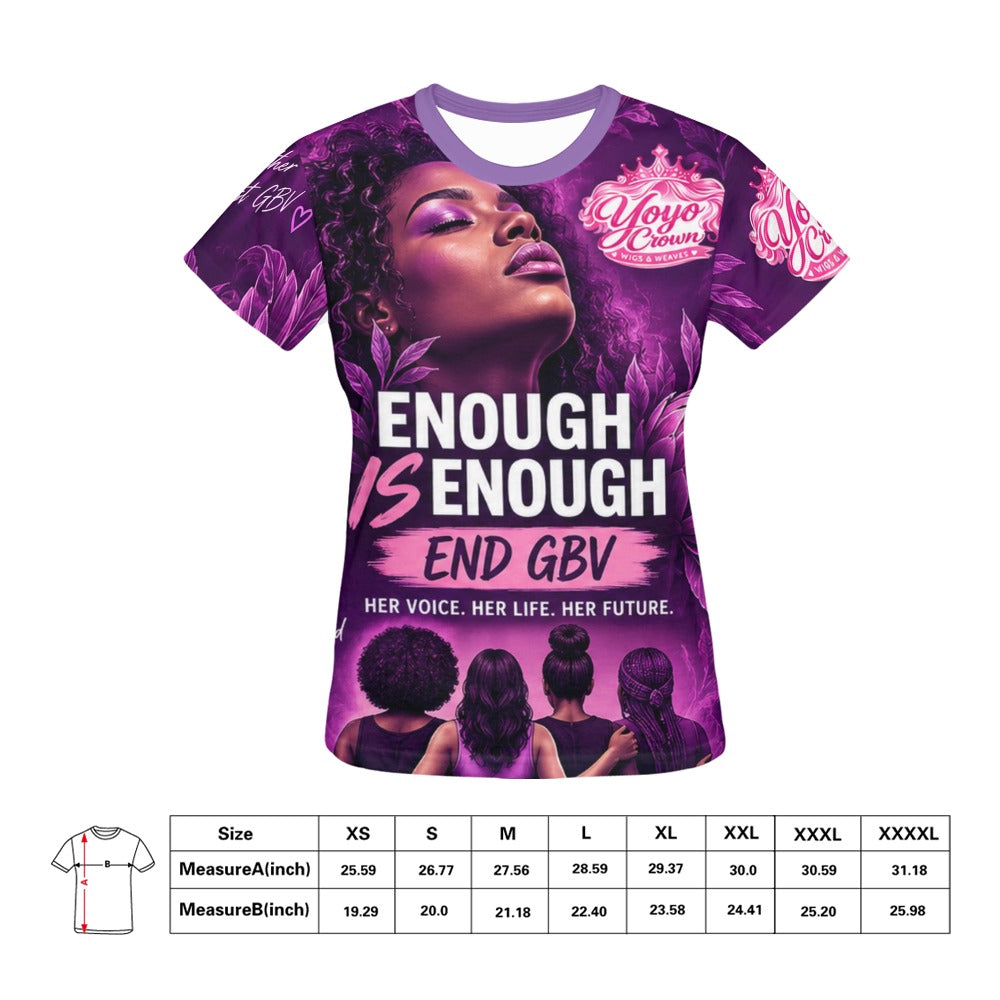 Women's T40 anti-GBV shirt and supplier size chart in inches