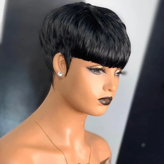 Short Hair Wigs, Pixie Cuts Wigs, Short Straight Black Ladies Wigs Synthetic Short Wigs for Black Women African American Women D