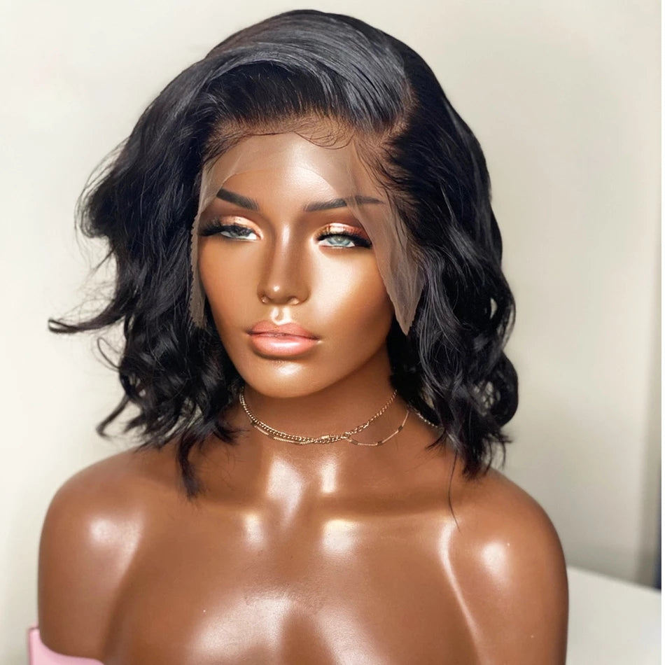 Black Big Wave Short Curly Lace Front Wig