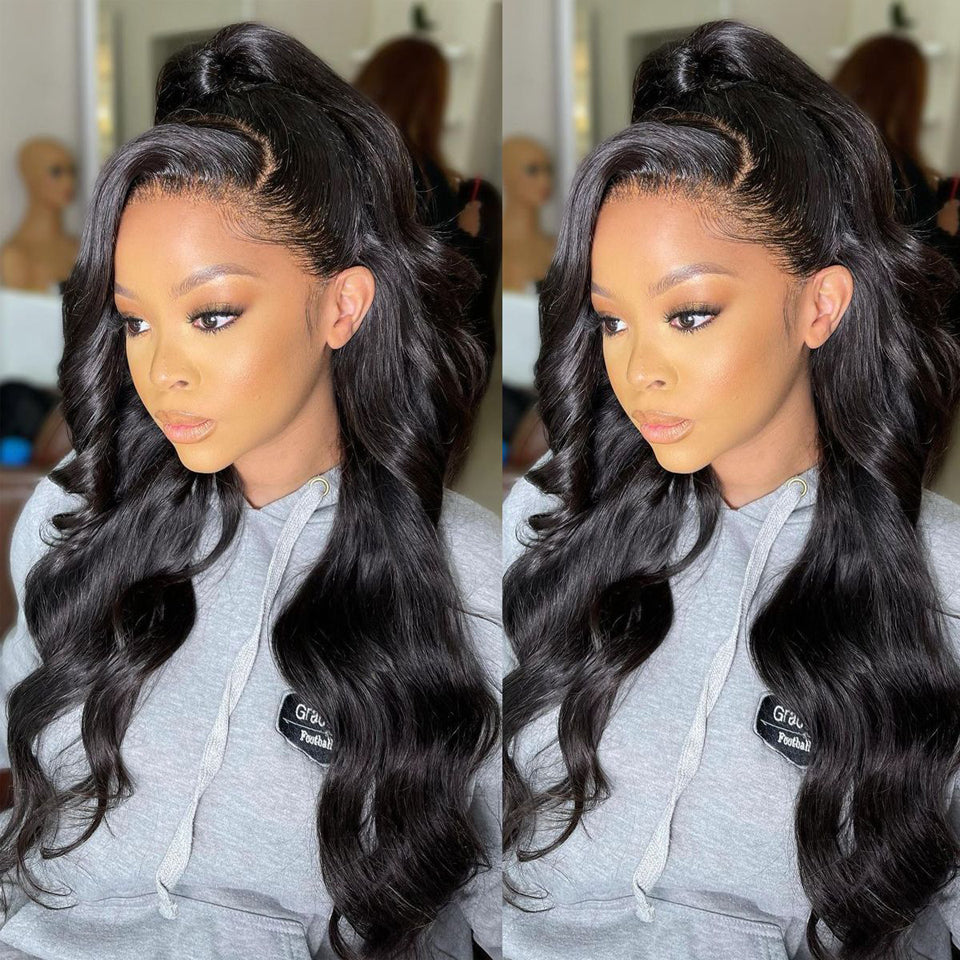 Long Body Wave Wig for Black Women – Middle Part, Brown Highlights