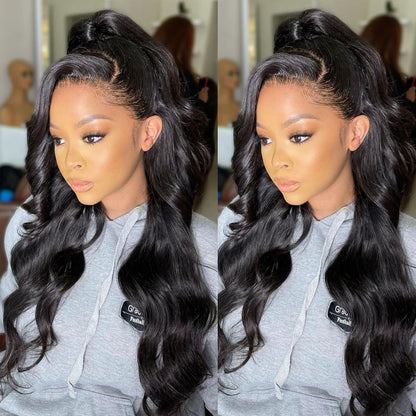Long Body Wave Wig for Black Women – Middle Part, Brown Highlights