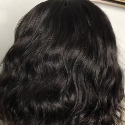 Short Curly Bob Lace Front Wig with Long Bangs