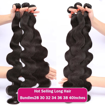 30 40 Inch Body Wave 2 3 4 5 Bundles Brazilian Remy Unprocessed Human Hair Wavy Doule Drawn Bundles Weave Extensions