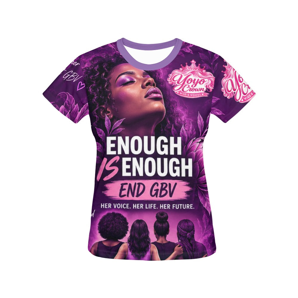 Purple Enough Is Enough anti-GBV shirt, front view