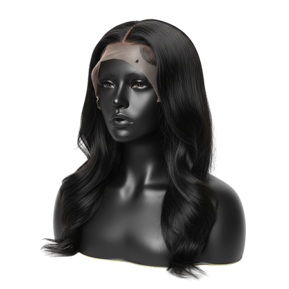 Yoyo Crown 30 inch straight human hair wig with transparent lace front on a black mannequin head