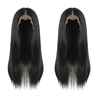 Yoyo Crown 30 inch straight human hair wig with 13x4 transparent lace front in natural 1B black shade