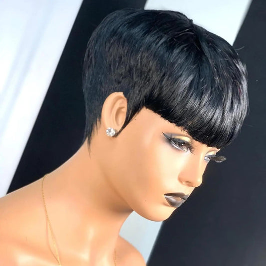 Short Hair Wigs, Pixie Cuts Wigs, Short Straight Black Ladies Wigs Synthetic Short Wigs for Black Women African American Women D
