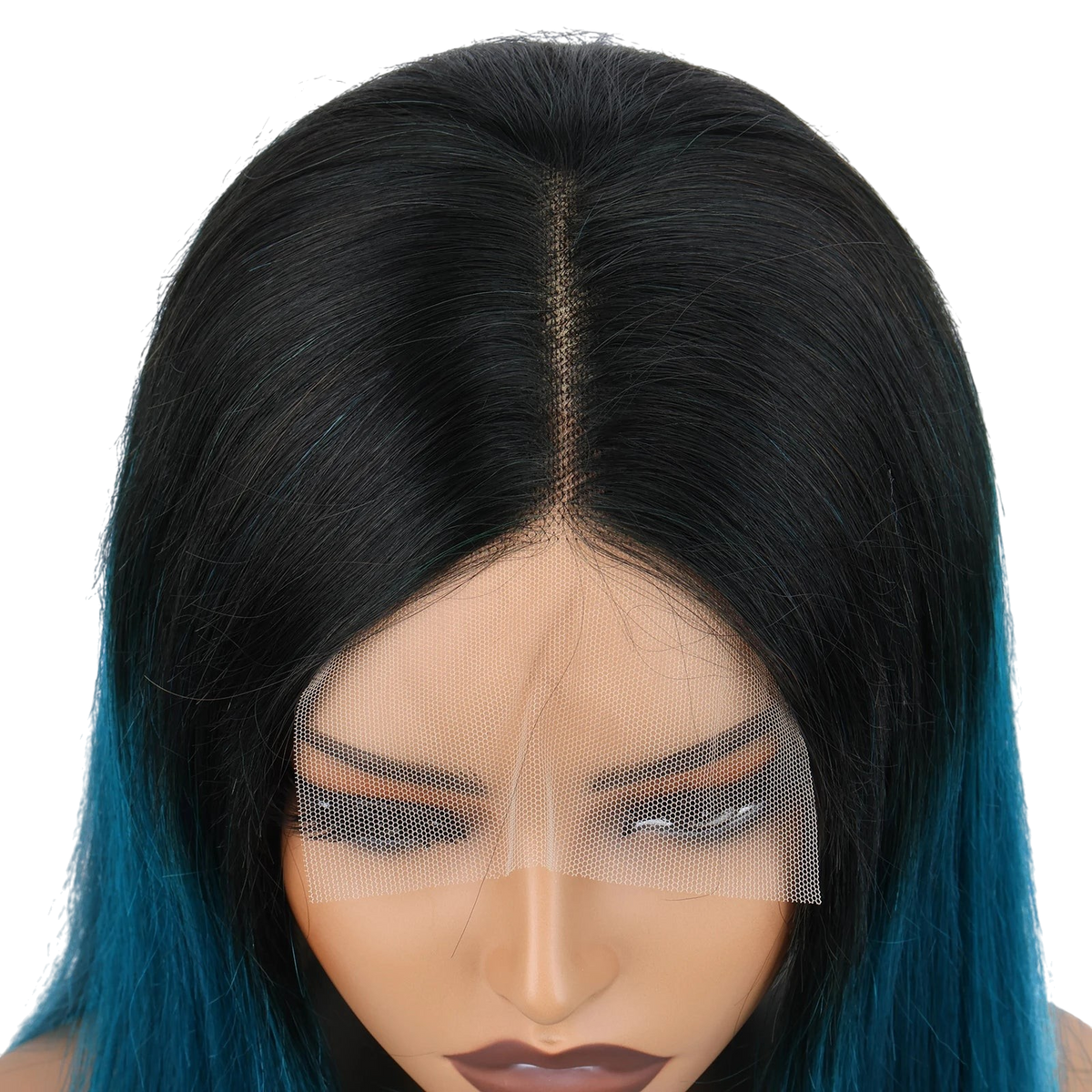 Yoyo Crown straight bob wig with black roots and dark green ombre, featuring a 4x4 lace closure for a natural part.