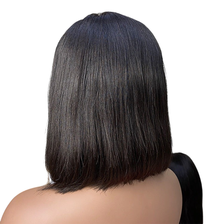Yoyo Crown black straight bob lace front wig viewed from the back on a mannequin head
