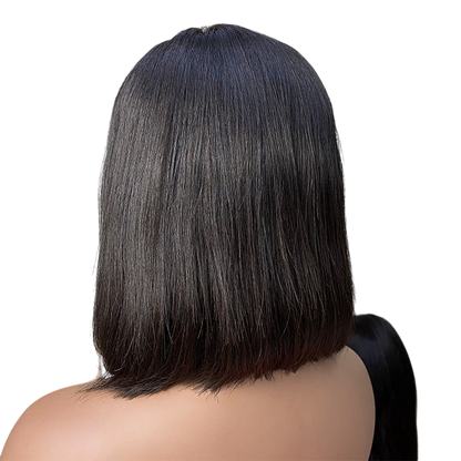 Yoyo Crown black straight bob lace front wig viewed from the back on a mannequin head