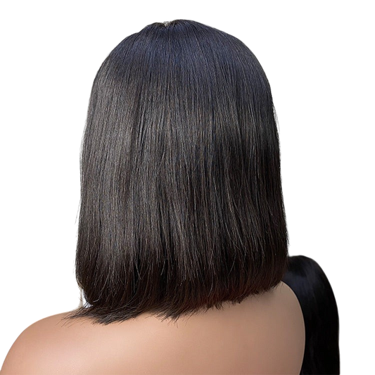 Yoyo Crown black straight bob lace front wig viewed from the back on a mannequin head