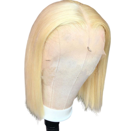 Yoyo Crown 613 blonde straight bob wig with 13x2.5 front lace on a mannequin head