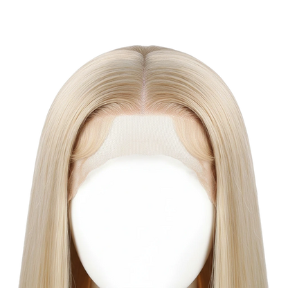 Yoyo Crown 40-inch blonde human hair lace front wig with a natural-looking 13x6 HD lace hairline on a mannequin head.