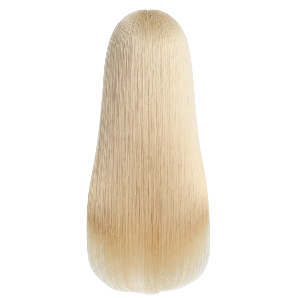 Yoyo Crown 40-inch straight blonde human hair lace front wig with a smooth, silky texture and natural appearance.