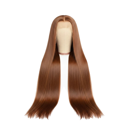 Yoyo Crown straight brown human hair wig with 13x6 lace front on a mannequin head, featuring a natural hairline.