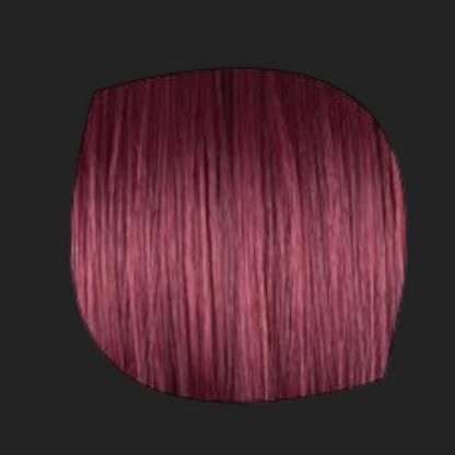 Yoyo Crown burgundy long curly lace wig swatch showing vibrant red-toned hair texture and color