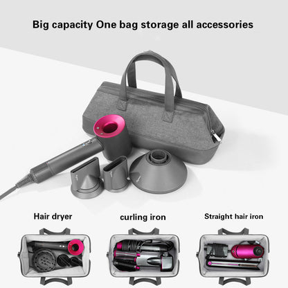 Yoyo Crown grey travel storage bag for hair dryers and styling tools with a plush interior and secure zipper closure.