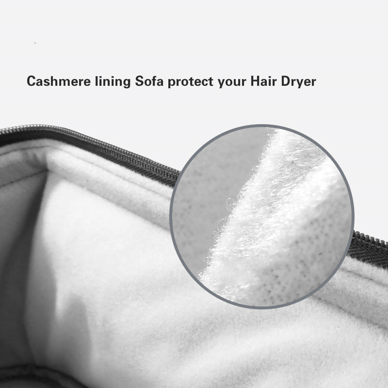 Yoyo Crown hair dryer storage bag featuring a soft grey cashmere-style interior lining for scratch protection