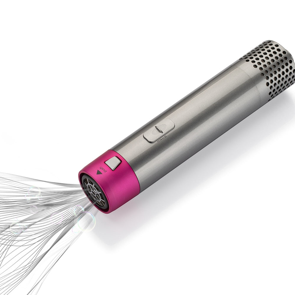Yoyo Crown 5-in-1 professional hot-air styling brush handle in metallic grey and magenta with airflow effect