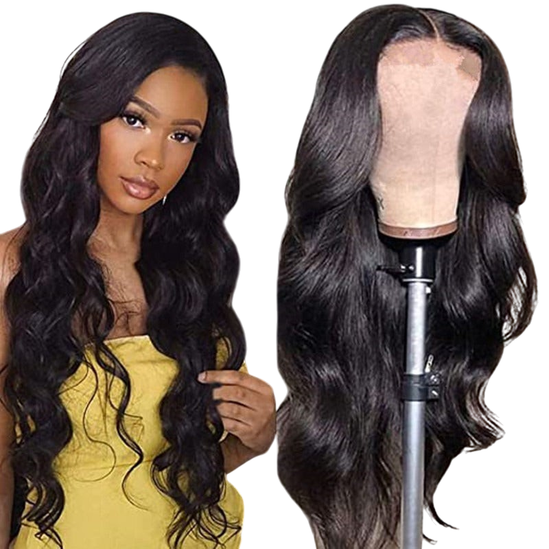 Yoyo Crown long black curly lace wig with voluminous waves worn by a model and displayed on a mannequin head