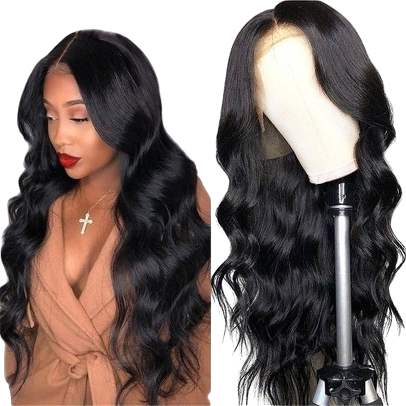 Yoyo Crown long black curly lace wig with voluminous waves on a model and mannequin head
