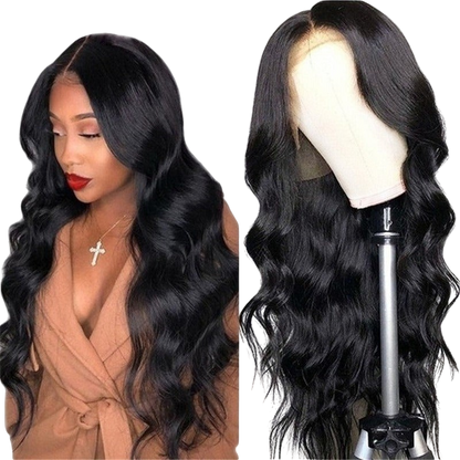Yoyo Crown long black curly lace wig with voluminous waves on a model and mannequin head