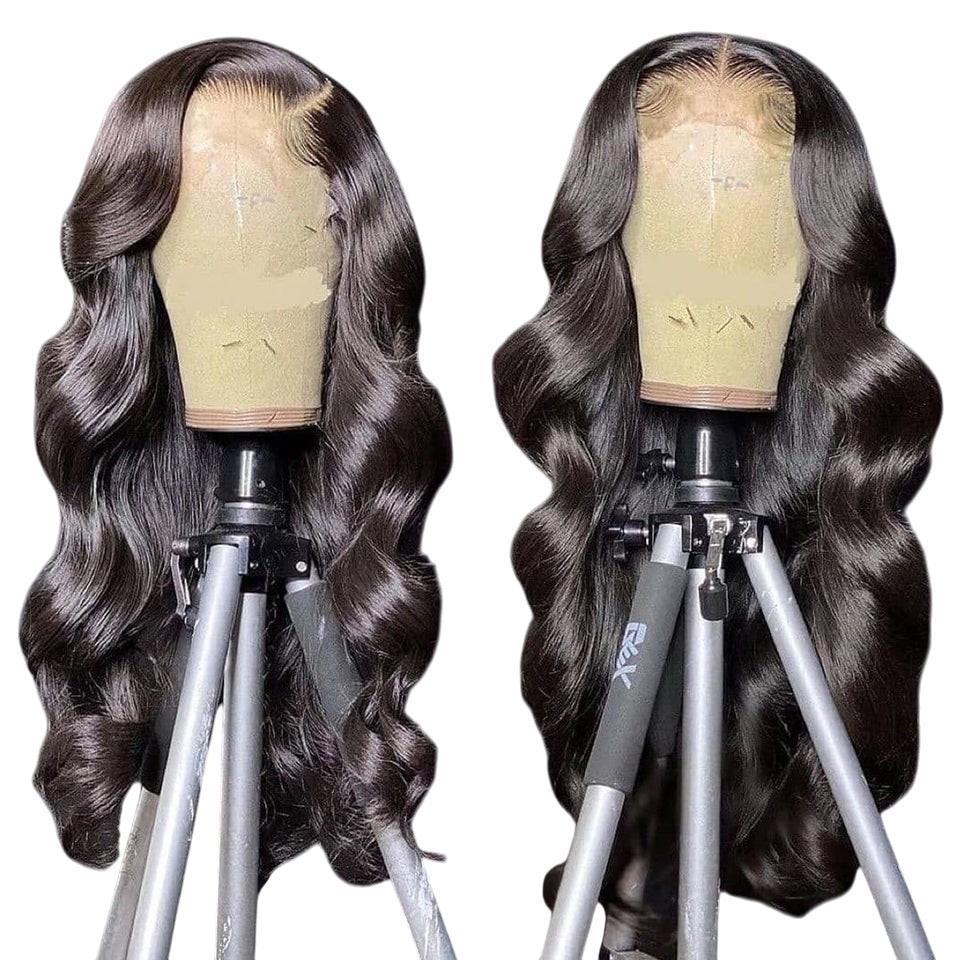 Yoyo Crown long body wave wig with brown highlights on a mannequin head, featuring a middle part and soft waves.