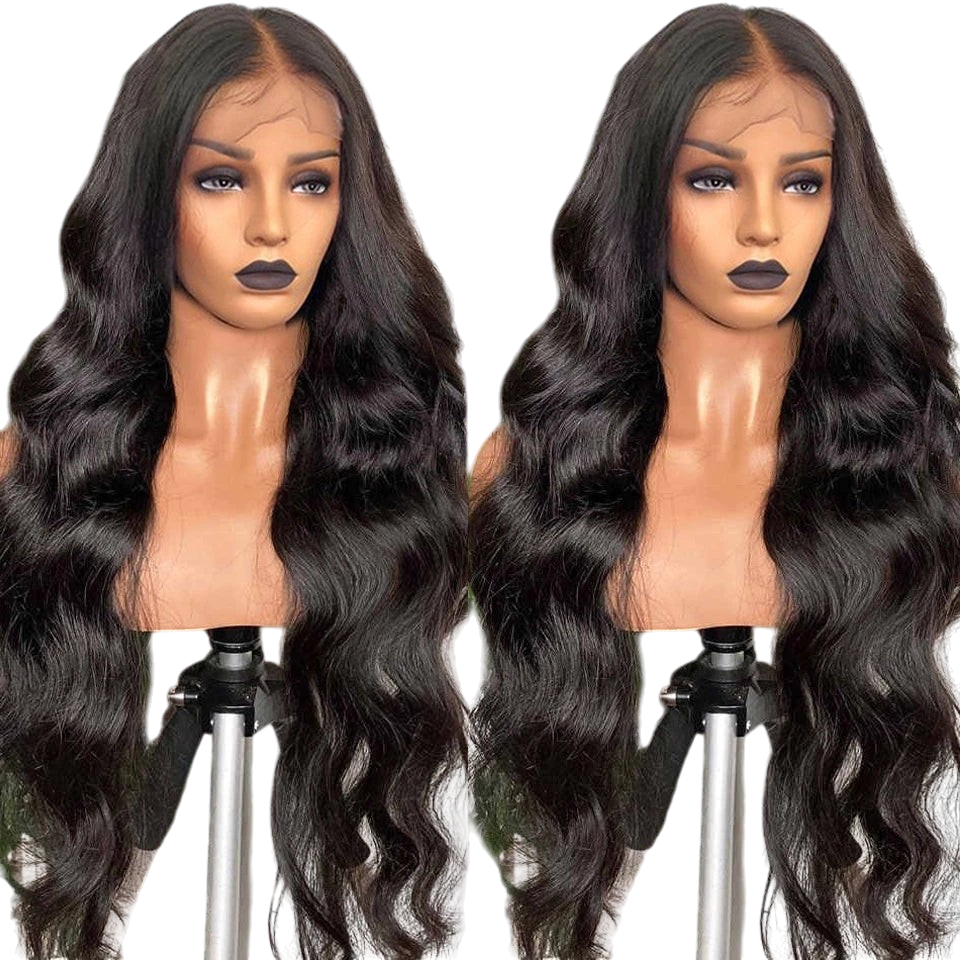 Yoyo Crown long body wave wig with brown highlights on a mannequin head featuring a natural middle part