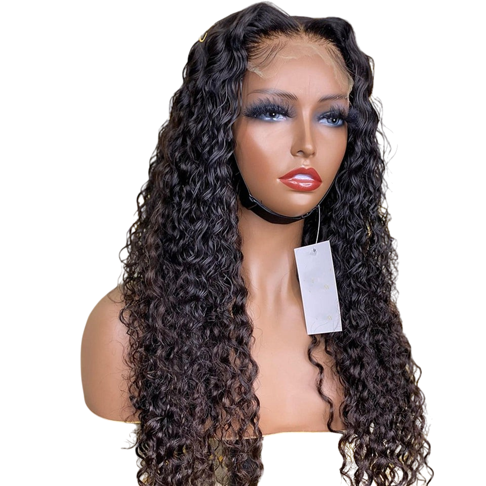 Yoyo Crown long curly lace front human hair wig on a mannequin with a natural-looking hairline and defined curls.