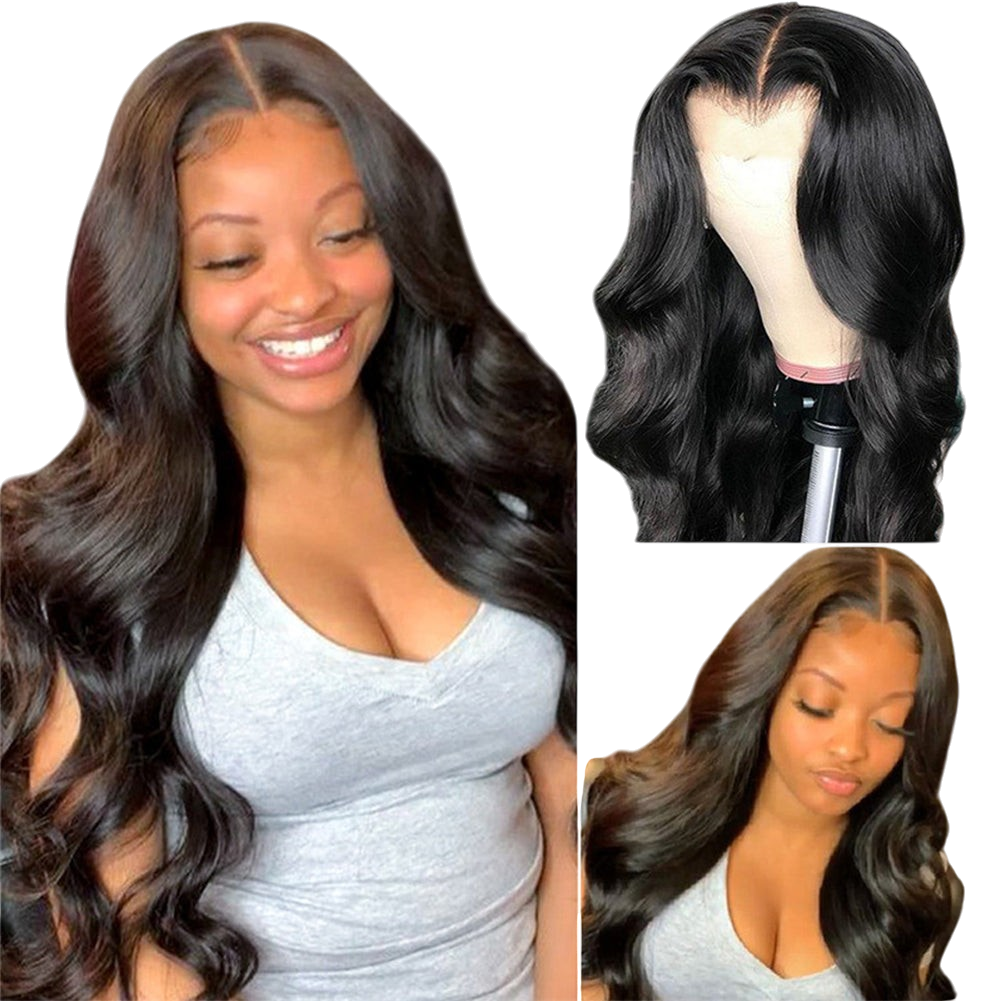 Yoyo Crown long deep wave wig with black and brown heat-resistant fibers worn by a smiling woman