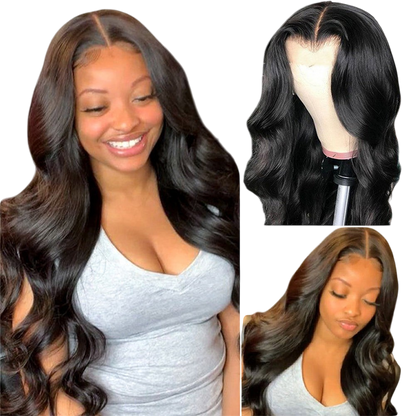 Yoyo Crown long deep wave wig with black and brown heat-resistant fibers worn by a smiling woman