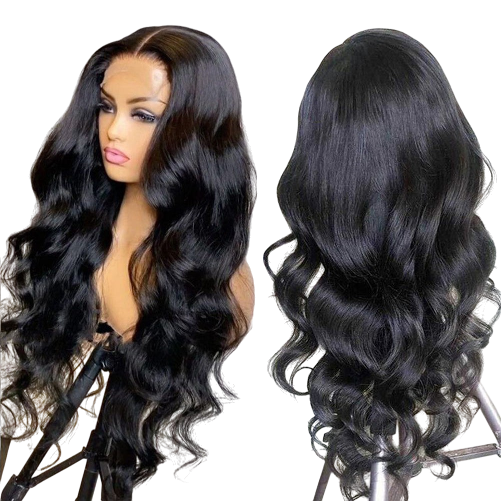 Yoyo Crown long deep wave wig in black and brown with a natural lace front on a mannequin head