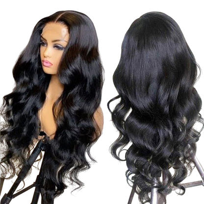 Yoyo Crown long deep wave wig in black and brown with a natural lace front on a mannequin head
