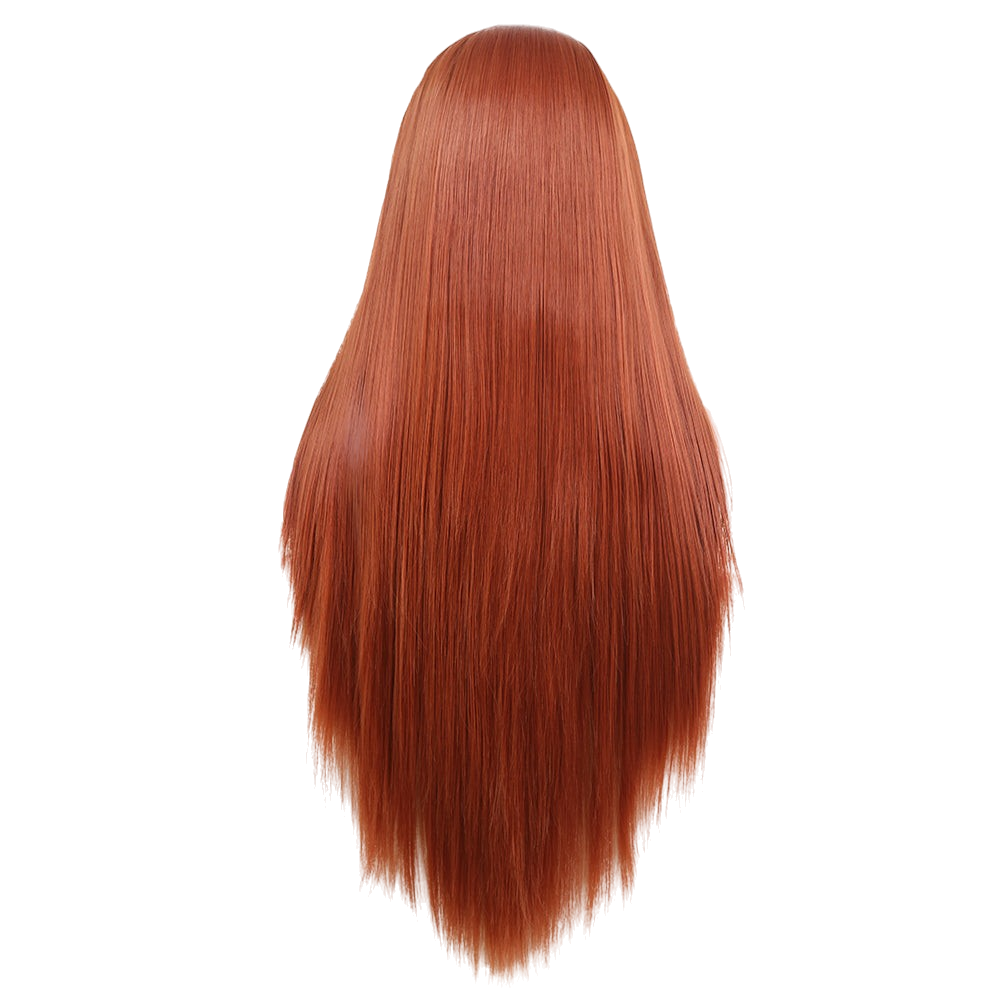 Yoyo Crown long straight auburn wig with a natural look made from high-temperature synthetic fiber