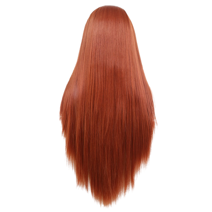 Yoyo Crown long straight auburn wig with a natural look made from high-temperature synthetic fiber