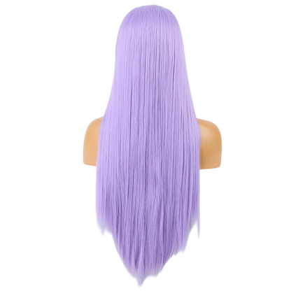Yoyo Crown long straight light purple wig shown from the back on a mannequin head with a natural matte finish
