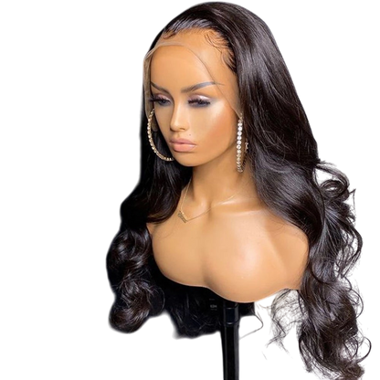Yoyo Crown long wavy black human hair lace front wig on a mannequin head with a natural-looking hairline