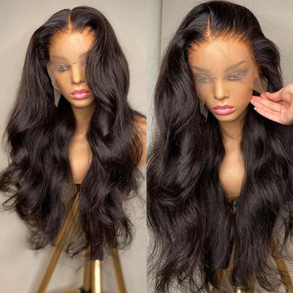 Yoyo Crown jet-black long wavy lace front human hair wig on a mannequin head with a realistic hairline