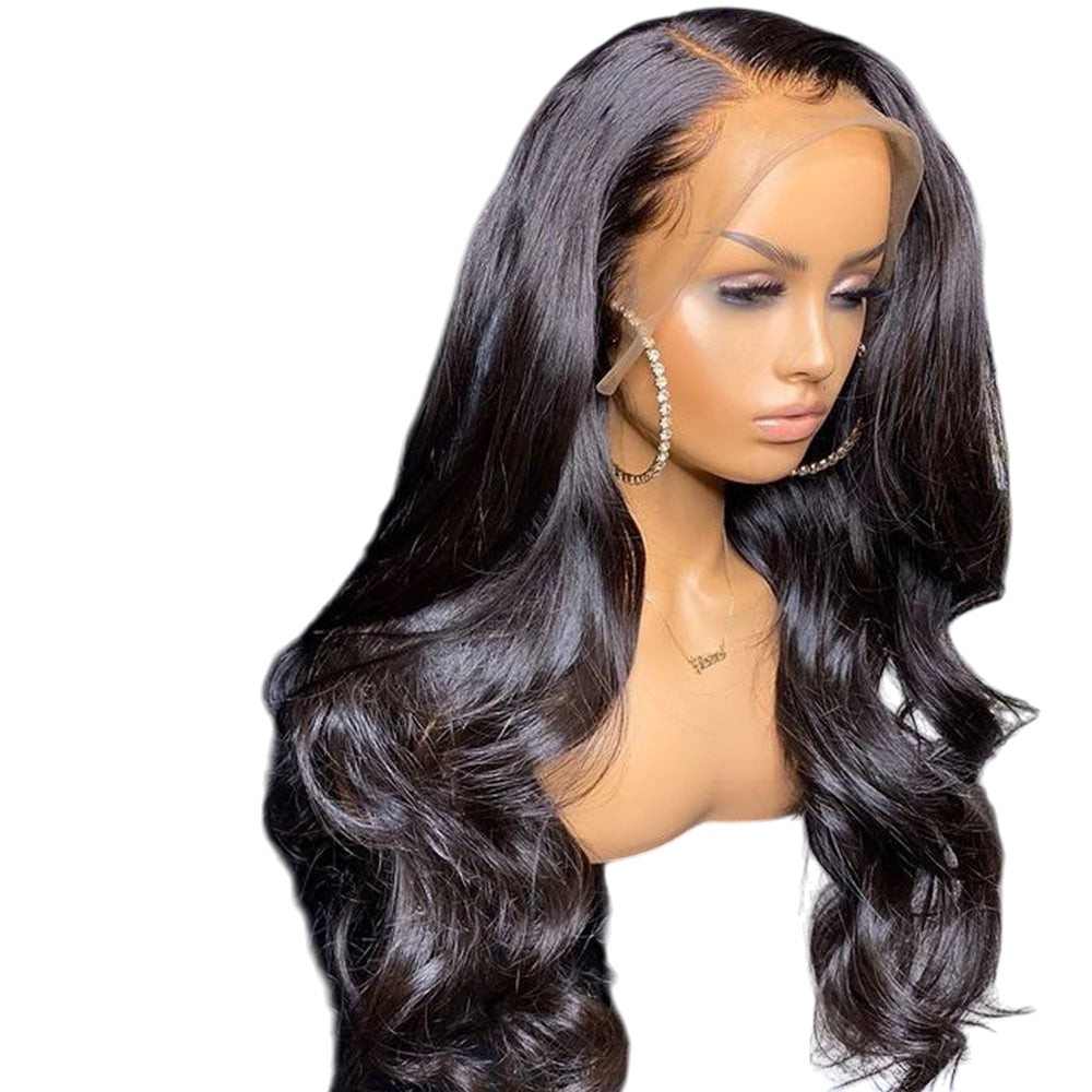 Yoyo Crown long wavy black human hair lace front wig on a mannequin head with a natural-looking hairline