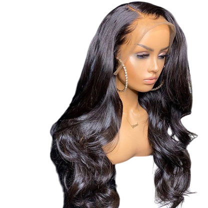 Yoyo Crown long wavy black human hair lace front wig on a mannequin head with a natural-looking hairline