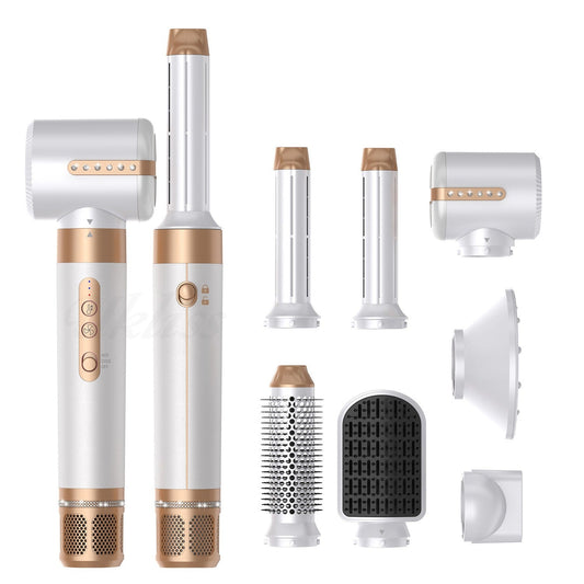 Yoyo Crown 7-in-1 professional hair styling set in platinum with multiple attachments for drying and curling