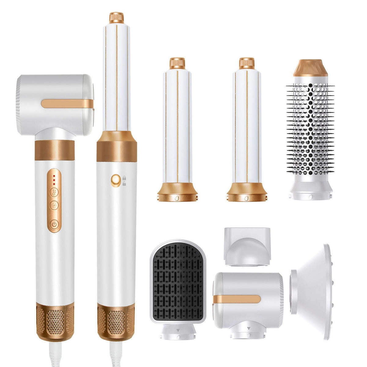 Yoyo Crown 7-in-1 professional hair styling set in platinum with multiple interchangeable attachments and heat settings