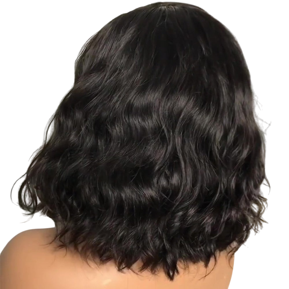 Yoyo Crown short black curly bob lace front wig viewed from the back showing wavy texture and layered cut