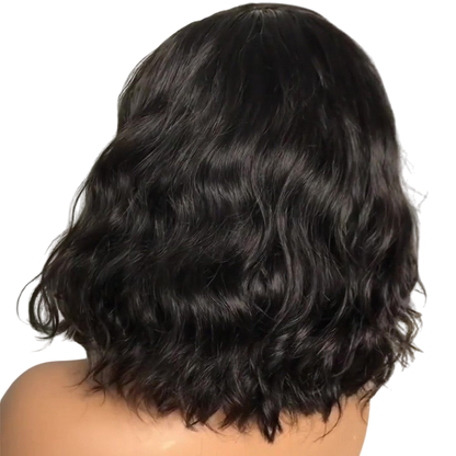 Yoyo Crown short black curly bob lace front wig viewed from the back showing wavy texture and layered cut