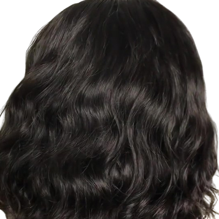 Yoyo Crown short curly bob wig in black with wavy texture viewed from the back